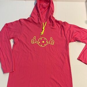 Pickleball Women’s Large Long Sleeve Hooded Hoodie Tee Shirt Pink NWOT D36